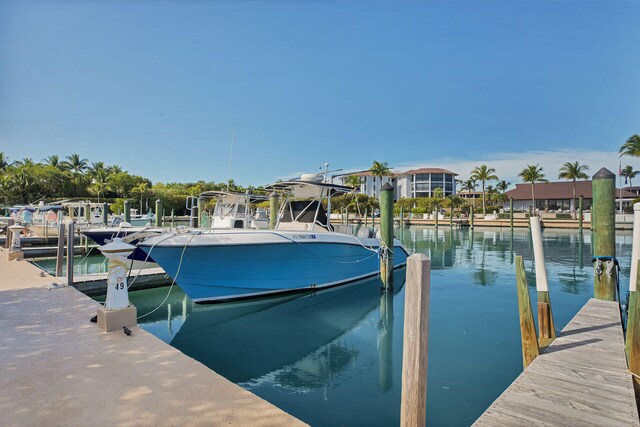 view of dock with a water view