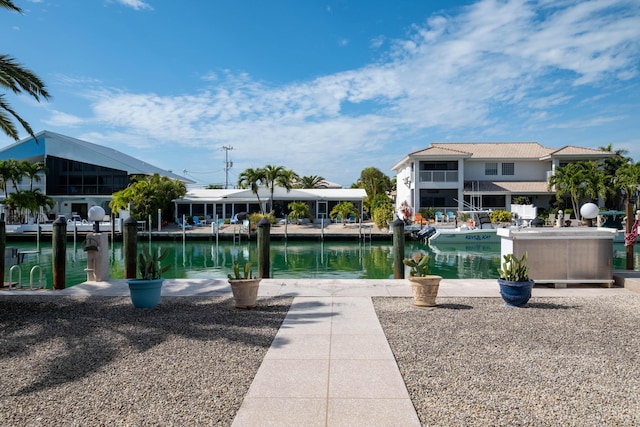 exterior space featuring a water view