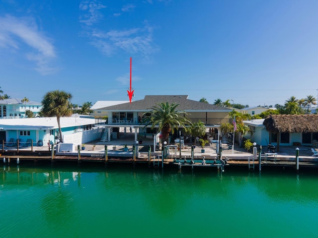 view of dock with a water view