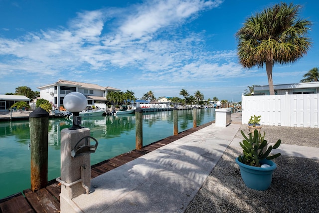 dock area featuring a water view