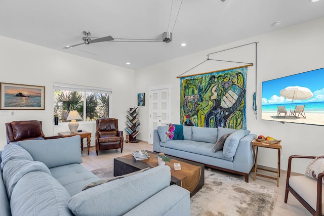 living room featuring ceiling fan