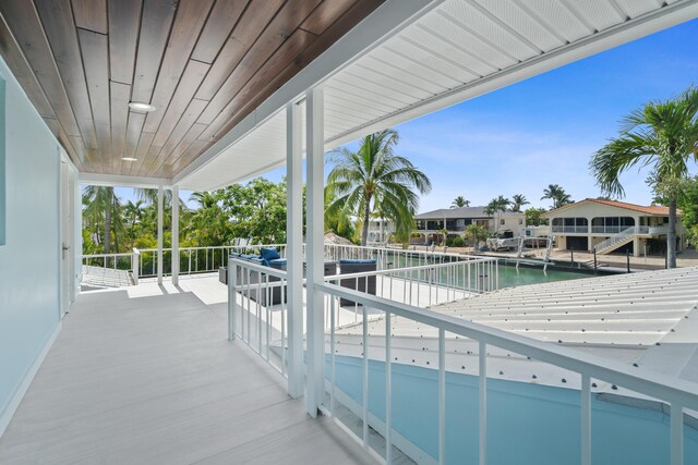 view of pool featuring a water view