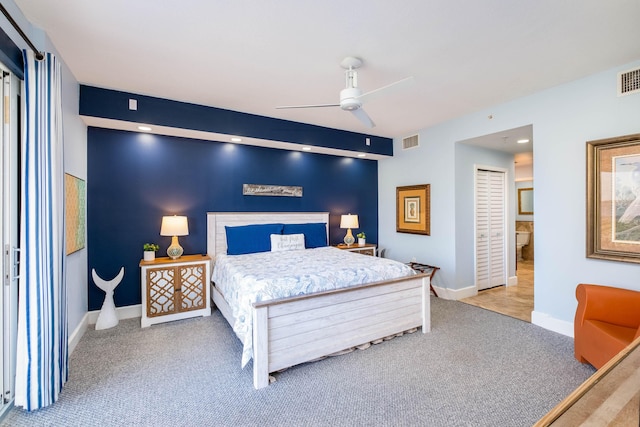 bedroom with carpet flooring and ceiling fan