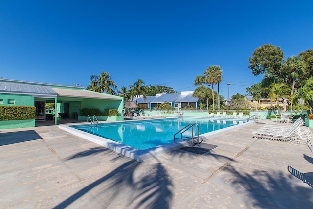 view of swimming pool with a patio