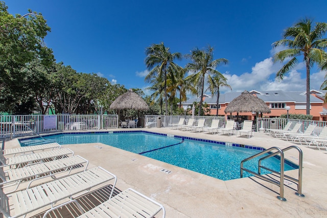 view of pool featuring a gazebo and a patio area