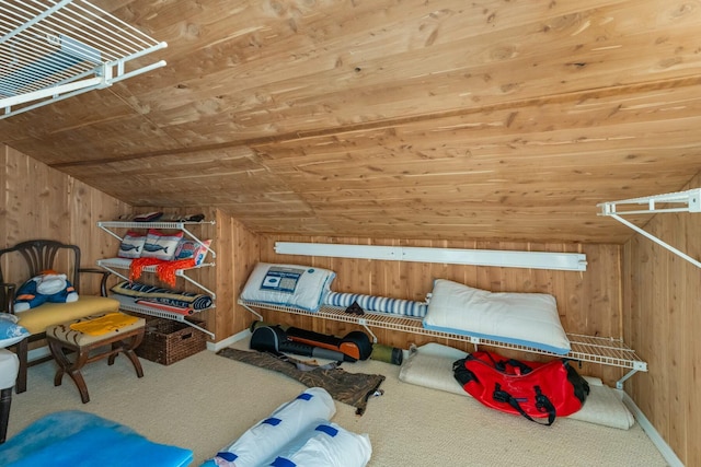 33 Pen Key Dr, Islamorada, FL 33036 - additional living space featuring vaulted ceiling, carpet flooring, wooden ceiling, and wood walls