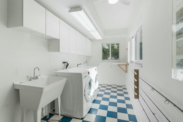 33 Pen Key Dr, Islamorada, FL 33036 - clothes washing area featuring cabinets, washer and dryer, and sink