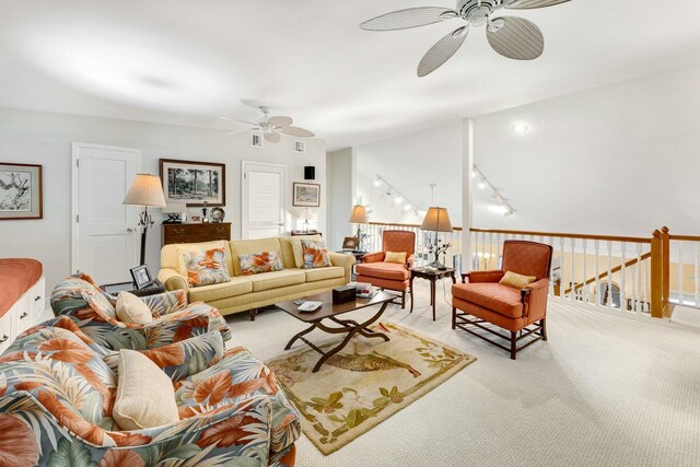 33 Pen Key Dr, Islamorada, FL 33036 - carpeted living room with ceiling fan and rail lighting