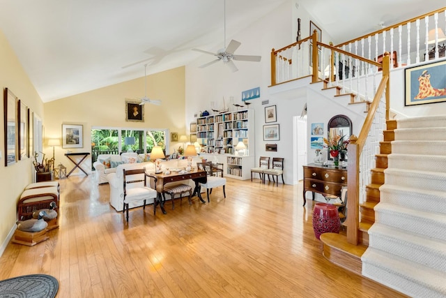 33 Pen Key Dr, Islamorada, FL 33036 - living room with hardwood / wood-style floors, ceiling fan, and a high ceiling