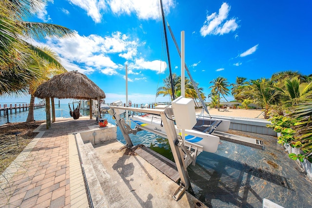 view of dock featuring a water view