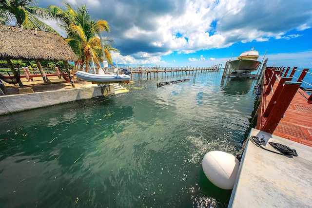 view of dock with a water view