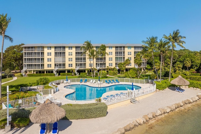 view of swimming pool with a patio