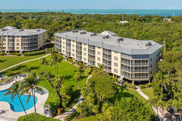 aerial view with a water view