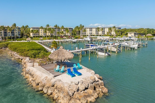 view of water feature with a boat dock