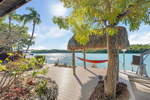 view of dock with a water view