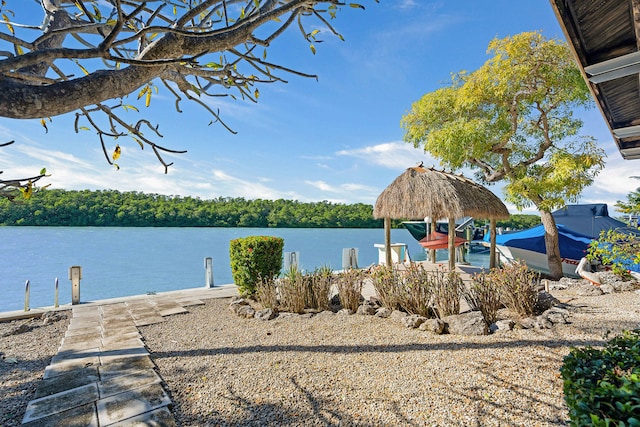 view of water feature with a boat dock