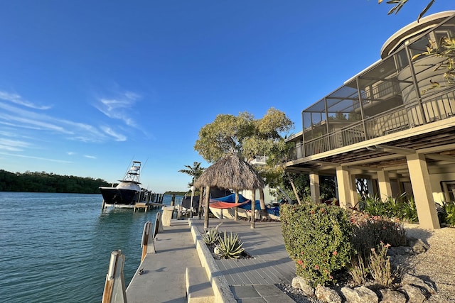 view of dock with a water view