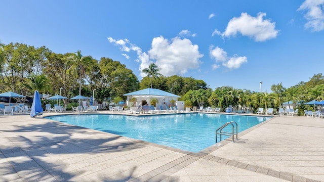 view of pool with a gazebo and a patio