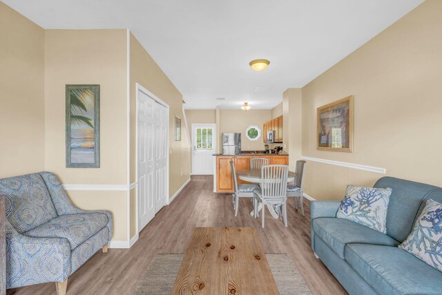 living room with light hardwood / wood-style flooring