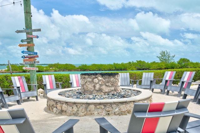 view of patio / terrace with a water view