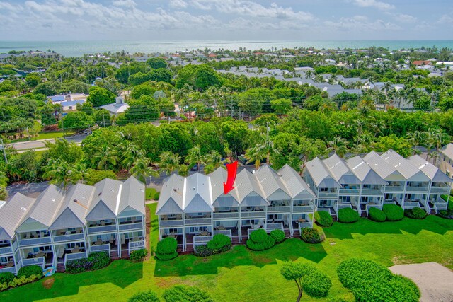 drone / aerial view featuring a water view