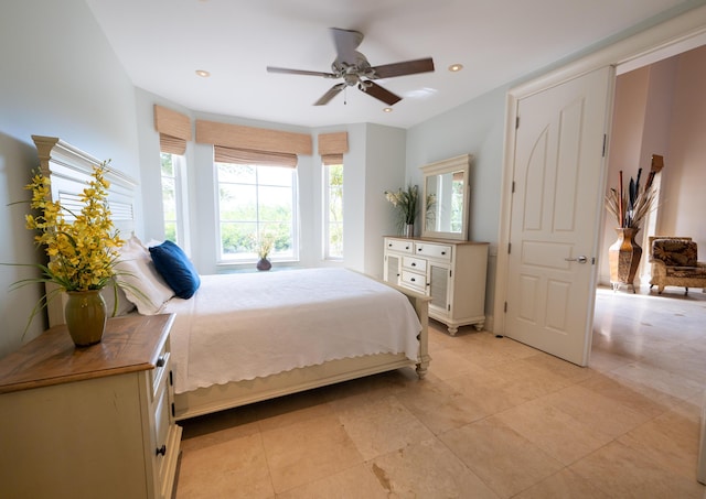 33 Cypress Ave, Key Haven, FL 33040 - bedroom featuring light tile patterned floors, a ceiling fan, and recessed lighting
