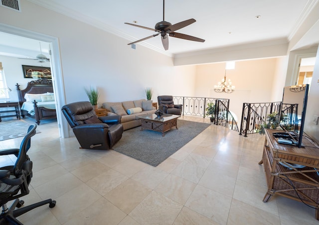 33 Cypress Ave, Key Haven, FL 33040 - living area with ceiling fan, ornamental molding, and a chandelier
