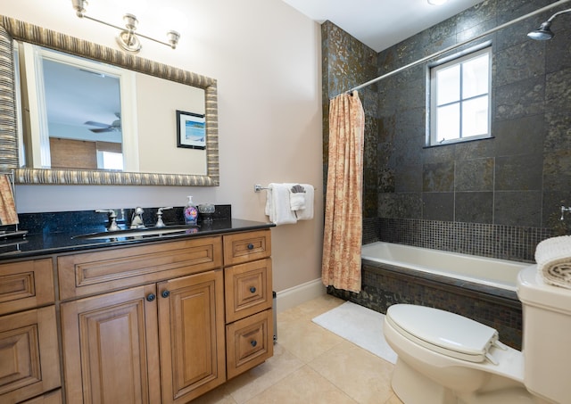 33 Cypress Ave, Key Haven, FL 33040 - full bath featuring vanity, tiled shower / bath, tile patterned flooring, and a ceiling fan