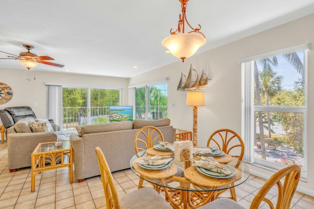 12690 Overseas Hwy Unit 52, Marathon, FL 33050 - dining space featuring a ceiling fan, light tile patterned floors, and recessed lighting