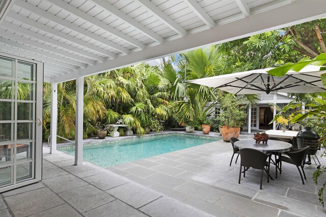 view of swimming pool featuring a patio