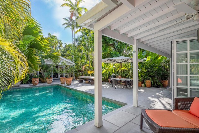 view of pool featuring a patio