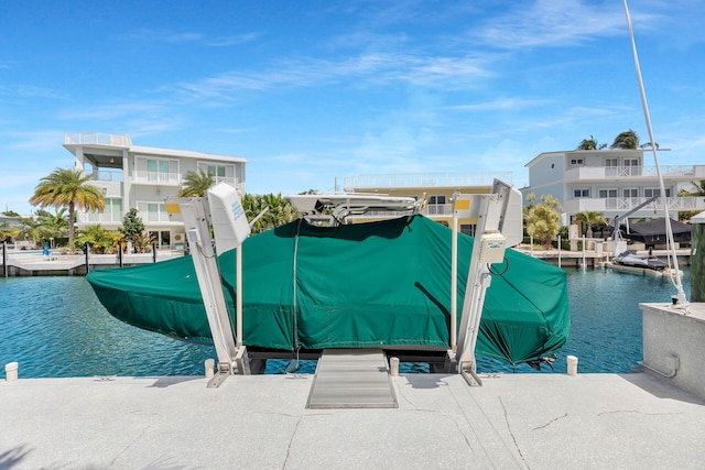 view of dock with a water view