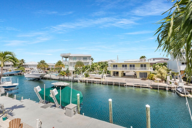 dock area featuring a water view