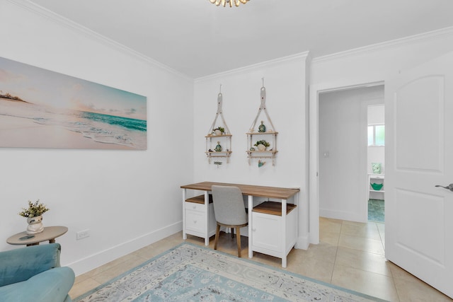 181 Ocean View Dr, Key Largo, FL 33037 - office space with crown molding, baseboards, and light tile patterned floors