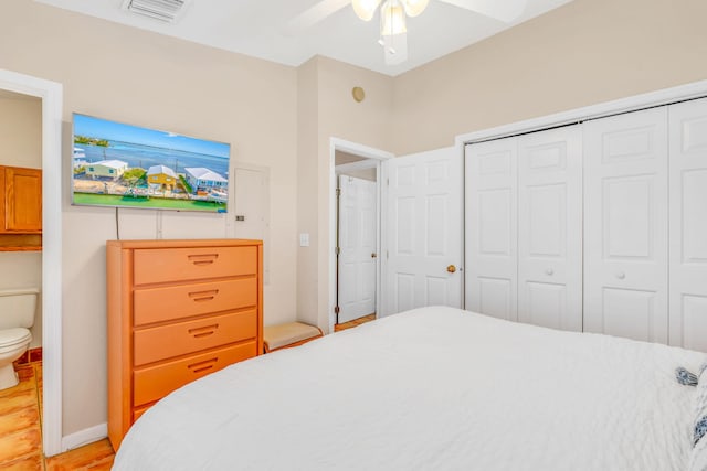 bedroom with a closet and ceiling fan