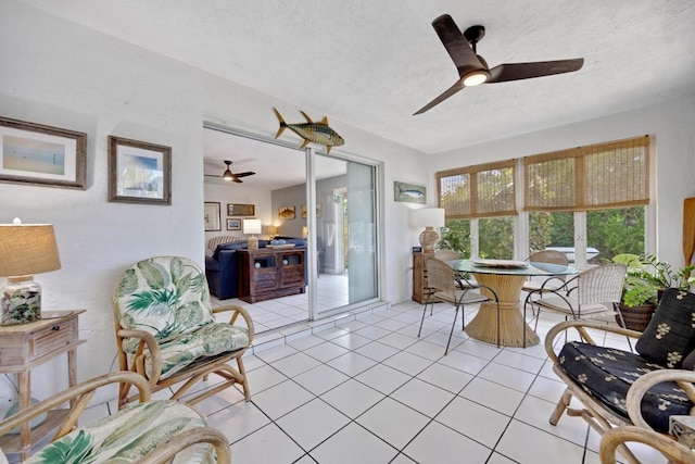 interior space featuring ceiling fan