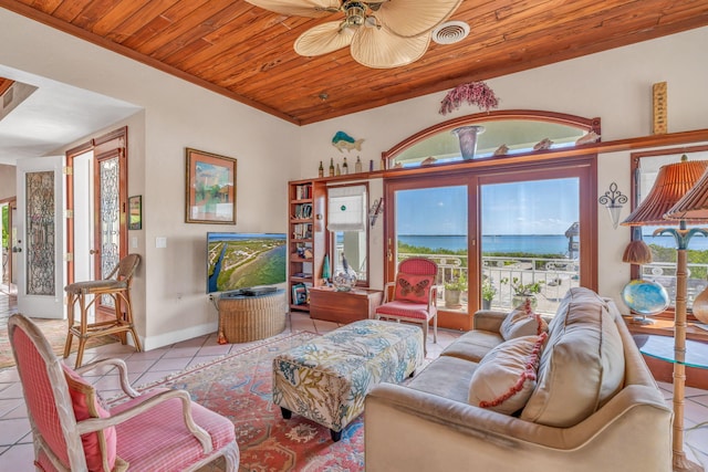 4500 Filer Cove Rd, Big Torch, FL 33042 - tiled living room with plenty of natural light, wooden ceiling, ceiling fan, and baseboards