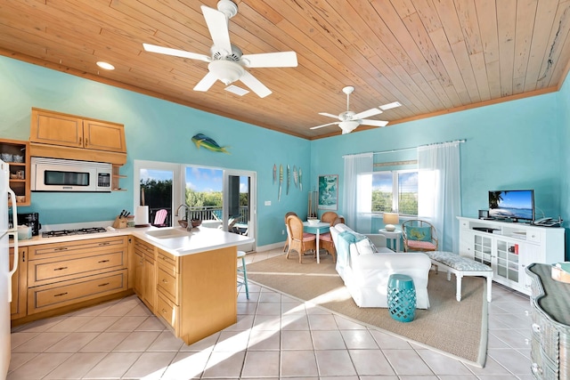 4500 Filer Cove Rd, Big Torch, FL 33042 - kitchen featuring a sink, open floor plan, wooden ceiling, a peninsula, and light brown cabinetry
