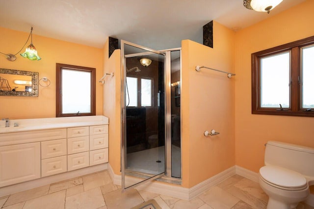 4500 Filer Cove Rd, Big Torch, FL 33042 - full bathroom featuring toilet, a stall shower, baseboards, and vanity
