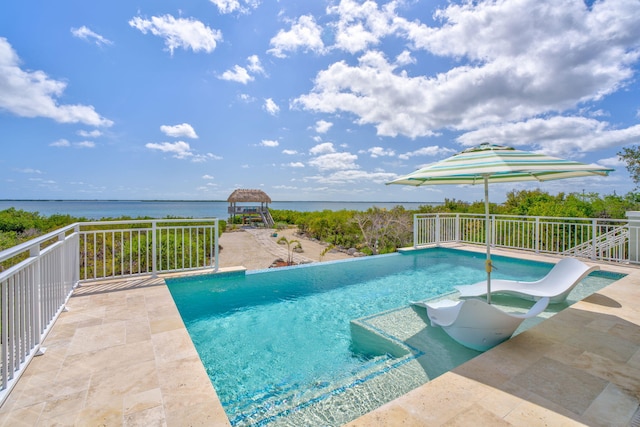 4500 Filer Cove Rd, Big Torch, FL 33042 - view of swimming pool featuring a gazebo, a water view, and a patio area