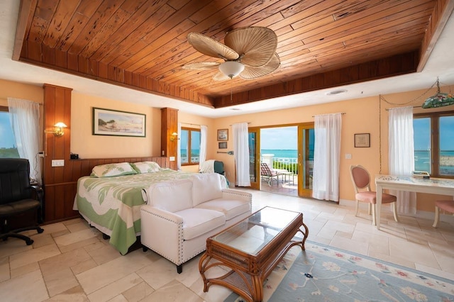 4500 Filer Cove Rd, Big Torch, FL 33042 - bedroom featuring wood ceiling, access to outside, a raised ceiling, a desk, and stone tile floors