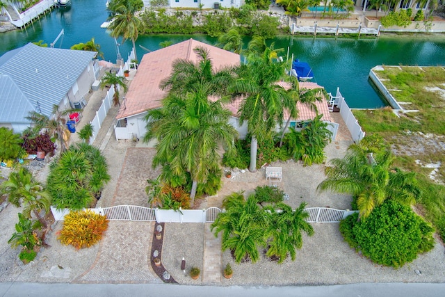 aerial view featuring a water view