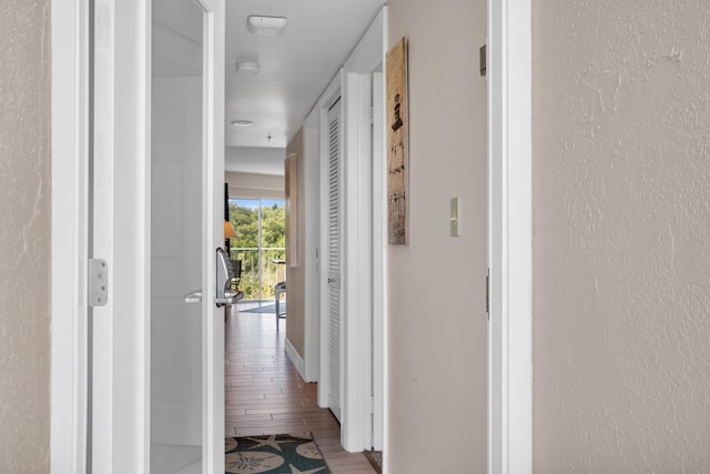 hall with hardwood / wood-style floors