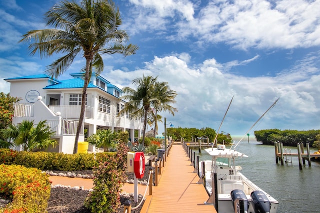 view of dock with a water view