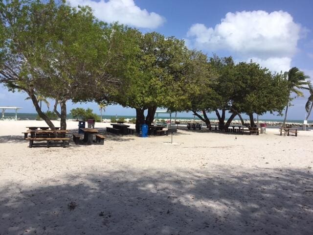 surrounding community featuring a water view and a beach view