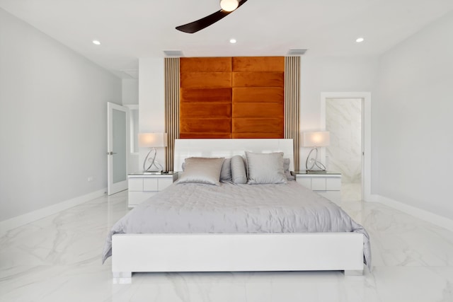 bedroom featuring ceiling fan