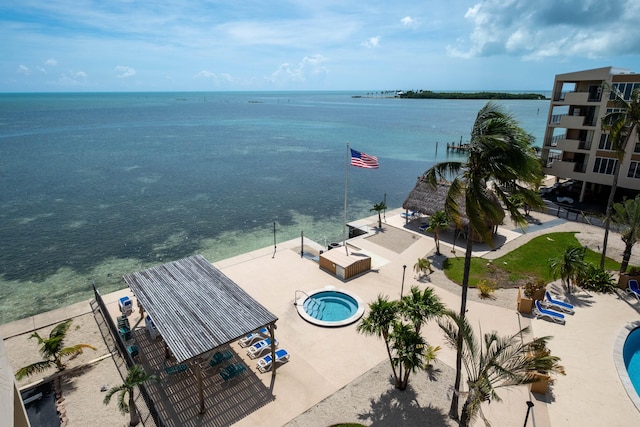 aerial view with a water view