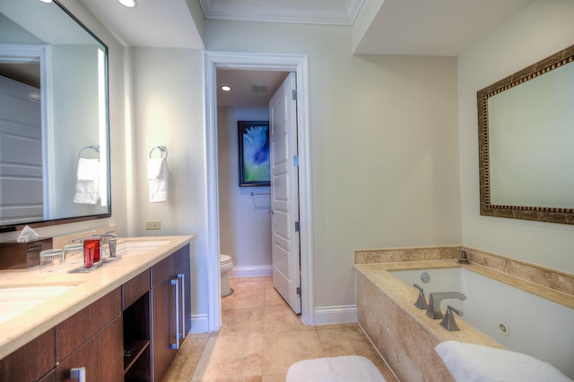 3841 N Roosevelt Blvd Unit 315, Key West, FL 33040 - full bathroom with visible vents, toilet, a whirlpool tub, tile patterned floors, and baseboards