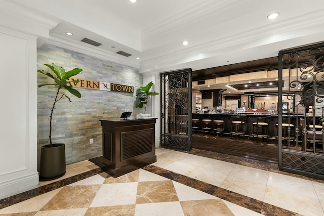 3841 N Roosevelt Blvd Unit 315, Key West, FL 33040 - wine room featuring crown molding, visible vents, and recessed lighting