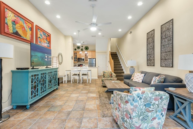 living room with ceiling fan